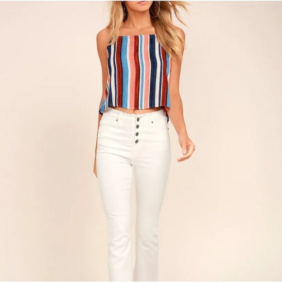 Lulus Tops - LuLus beyond the sea peach striped open back crop top woman's size Medium